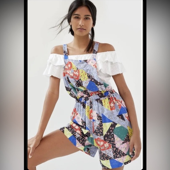 Anthropologie x Corey Lynn Calter patchwork shorts jumpsuit size small